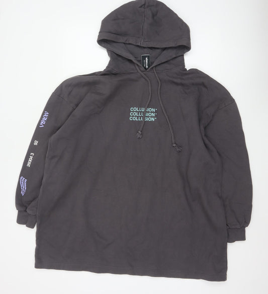 Collusion Women's Black UK 10 Oversized Pullover Graphic Hoodie