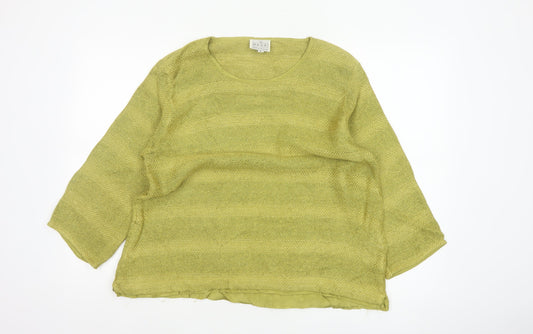 Additional front view of Masai Women Green L Open Knit Scoop Neck 3/4 Sleeve Jumper