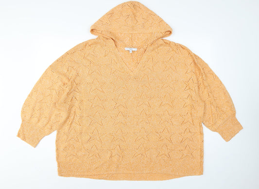Next Women’s Orange 2XL Hooded V-Neck Open-Knit Jumper