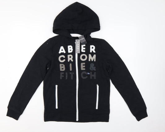 Additional front view of Abercrombie & Fitch Kids boys’ black 13-14 years full zip logo hoodie