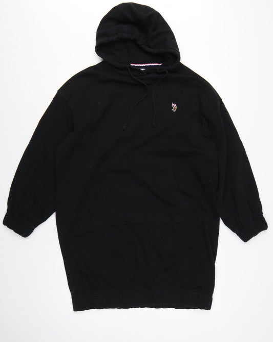 U.S. Polo Assn. Women Black M Hooded Jumper Dress Logo Pocket