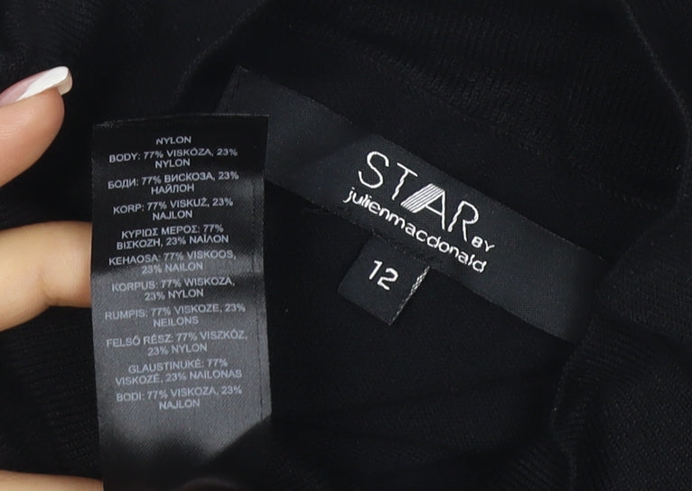 Star by Julien Macdonald Women Black UK 12 Bodycon Knit Eyelet Dress