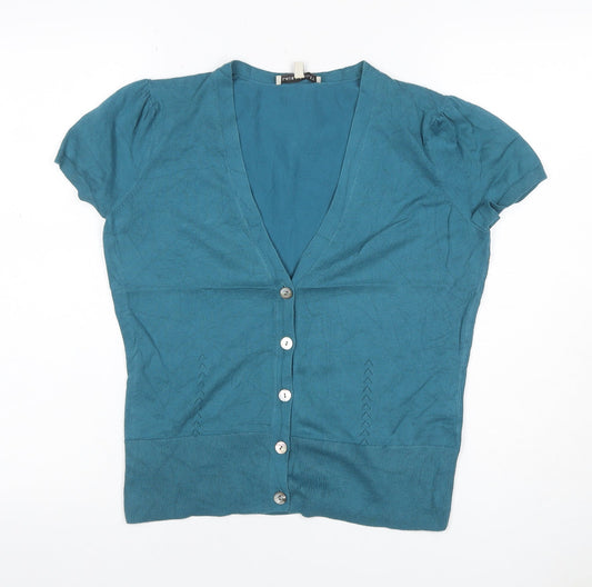 Laura Ashley Women’s Blue UK 12 V-Neck Short Sleeve Button Cardigan