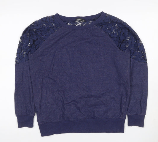 Warehouse Women Blue UK 12 Jersey Top Floral Lace Raglan Long Sleeve