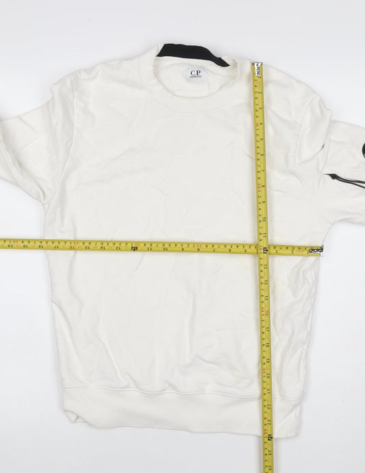 C.P. Company Men’s White S Crew Neck Sweatshirt Lens Pocket Pullover