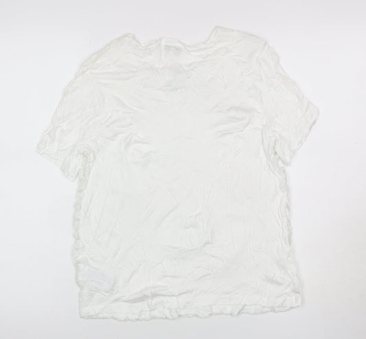 Reiss Women White M Floral Lace Puff Sleeve Short Sleeve T-Shirt