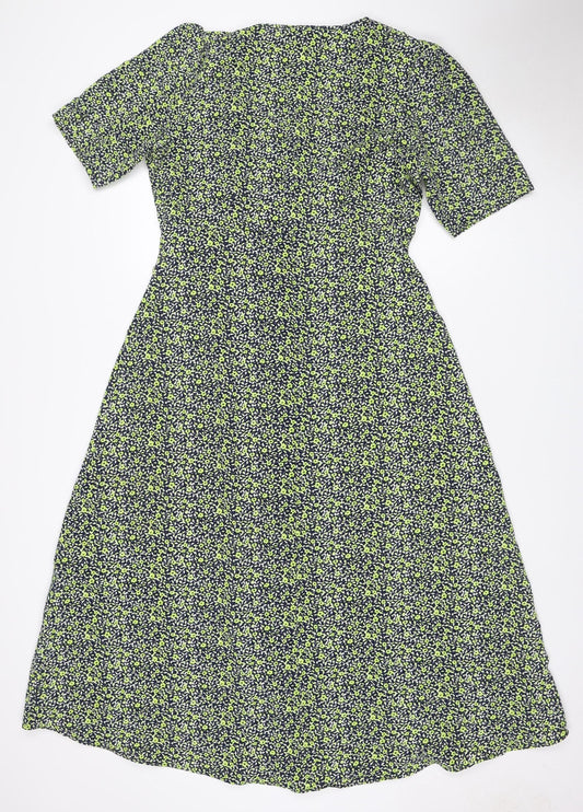 Finery Women Green Floral Midi Shirt Dress UK 12 Long Sleeve