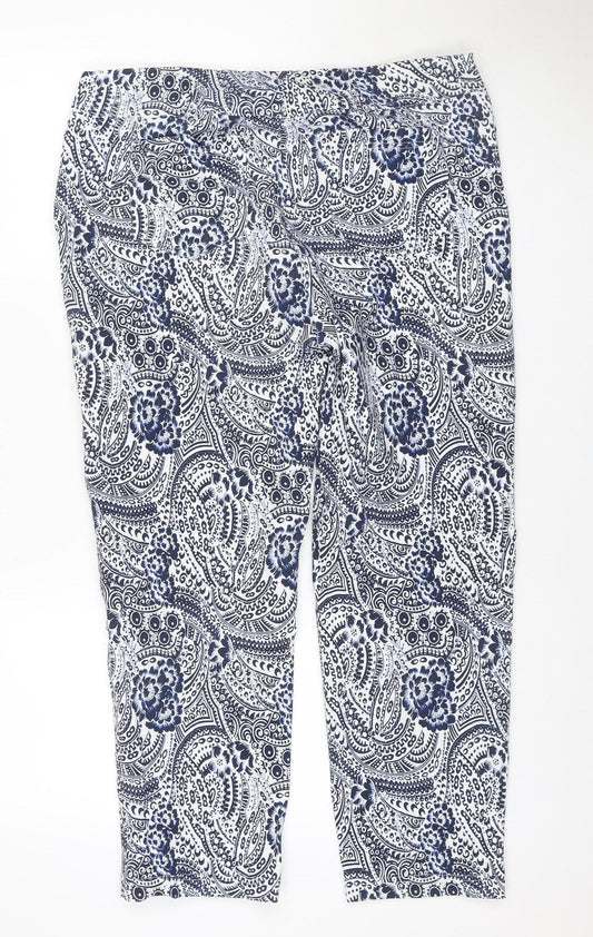 Robell Women Blue Paisley Bella 09 Cropped Stretch Trousers UK 18