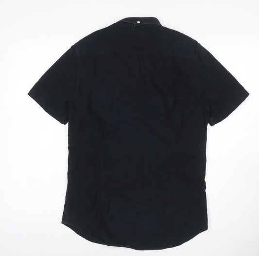 River Island Men’s Black S Slim Fit Short Sleeve Button-Down Shirt