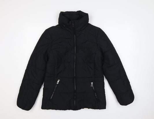 Marks and Spencer Women Black UK 8 Puffer Jacket Quilted Zip