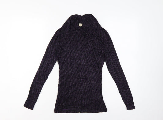 Banana Republic Women Black Purple Wrap Jersey Blouse Petite 2XS