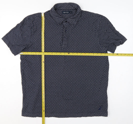 Nautica Men's Blue L Geometric Print Short Sleeve Cotton Polo Shirt