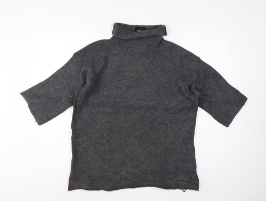 Zara Women Grey M Roll Neck Italian Yarn Knit Tunic Jumper