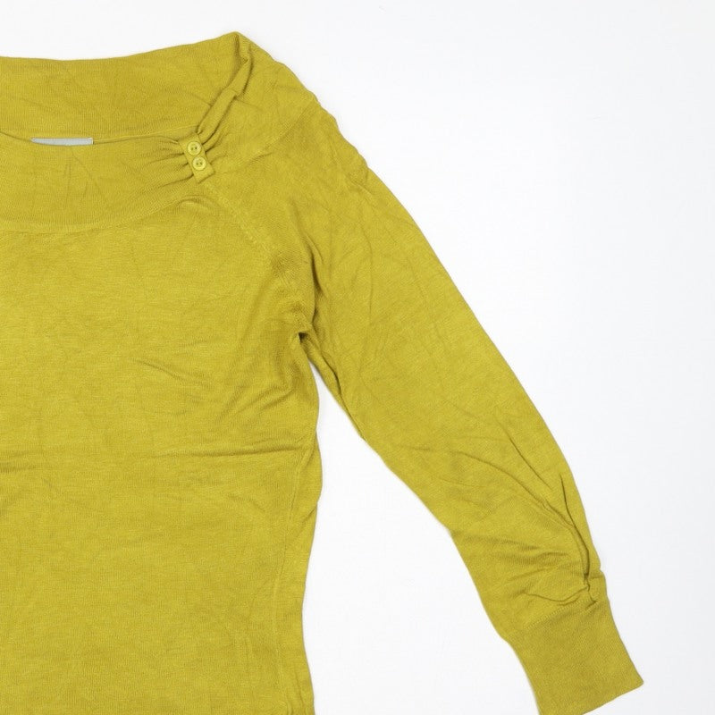 Wallis Women Yellow Size 8 Fine Knit Button Cowl Neck Pullover