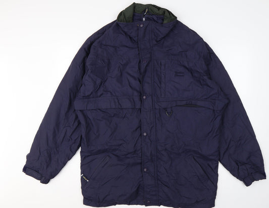 Back view of Northern Elements Men’s Blue L Hooded Insulated Nylon Parka Jacket