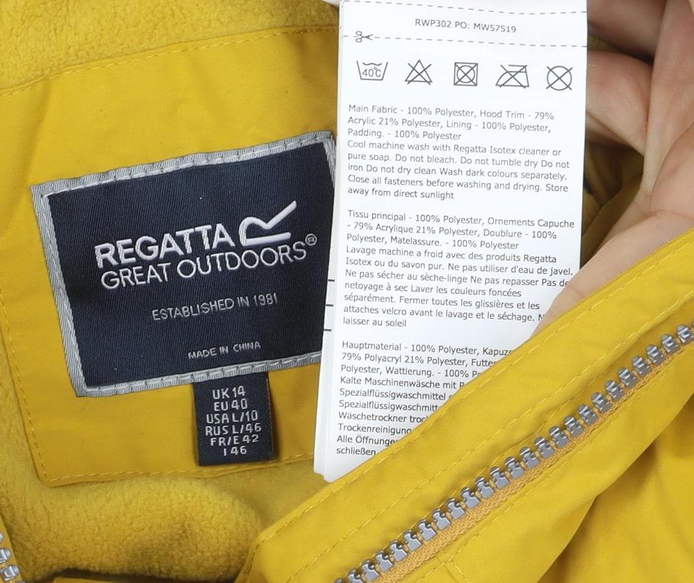 Regatta Women’s Yellow UK 14 Long Waterproof Fur Trim Hooded Parka Coat