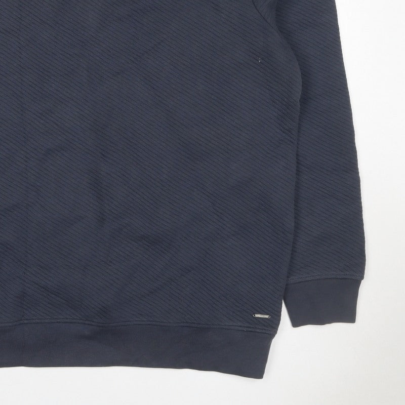 Marks & Spencer Autograph Men Blue 2XL Textured Stripe Crew Sweatshirt