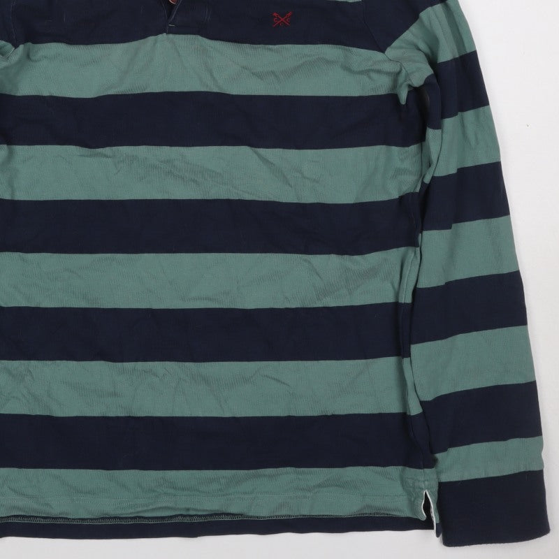 Crew Clothing Company Men’s Green Navy Striped Henley Sweatshirt L
