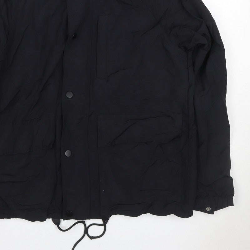 GAP Women Black M Hooded Parka Jacket Recycled Nylon Zip Pockets