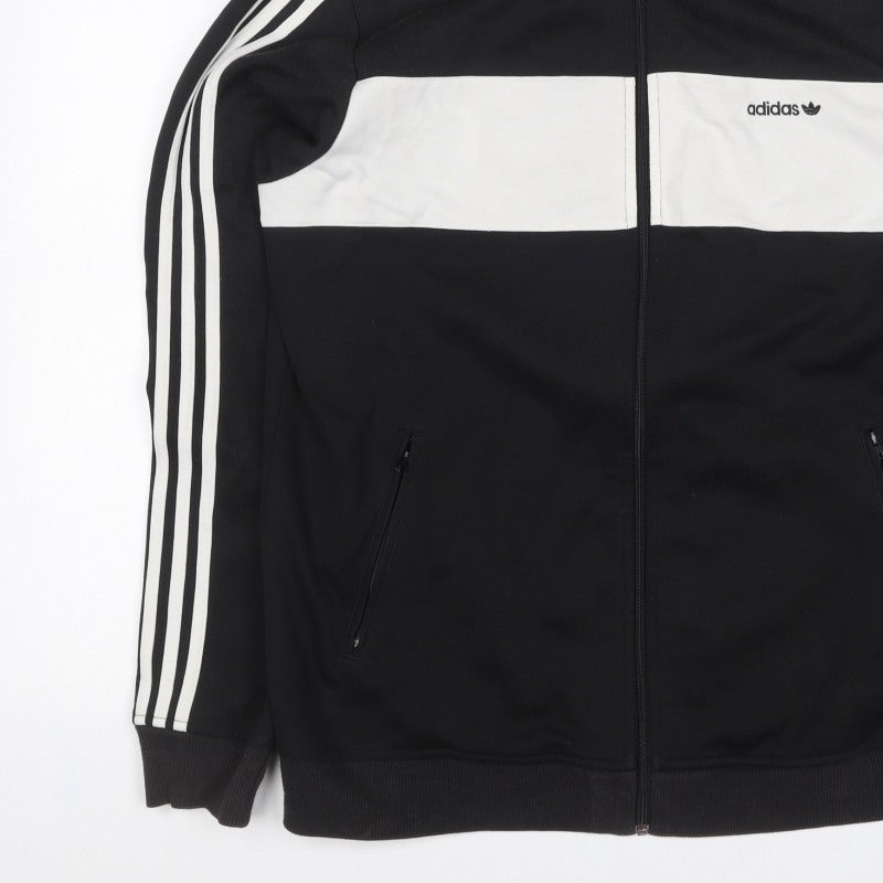 adidas Men’s Black White Stripe Full Zip Track Sweatshirt XL