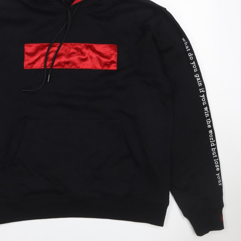 Additional view of NT UR TRND Men's Black M Pullover Hoodie Red Satin Panel Quotes