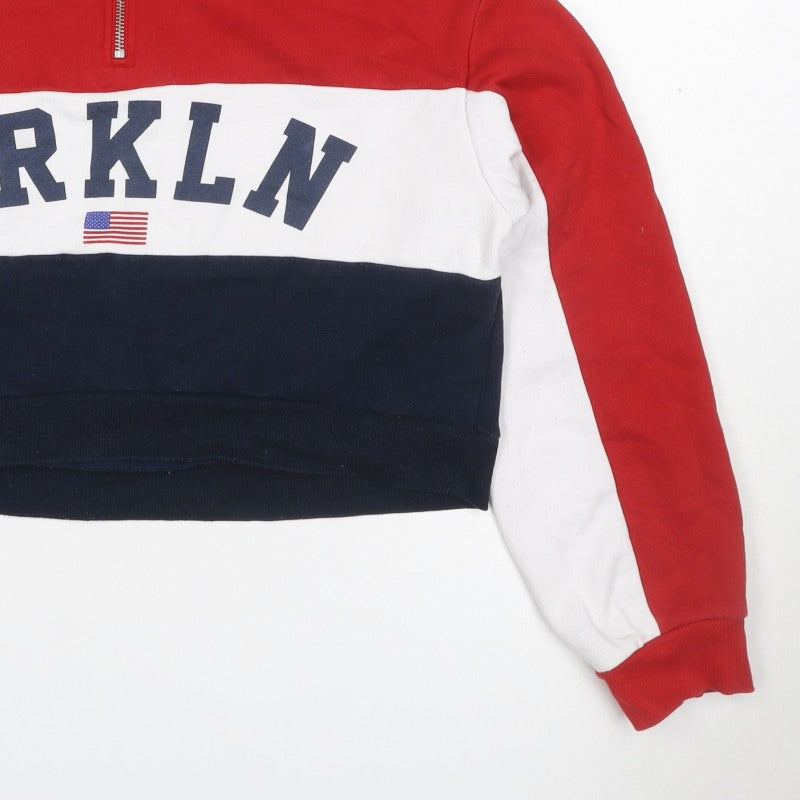 H&M Women Multicoloured S Brooklyn 1/4 Zip Colourblock Sweatshirt
