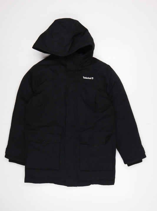 Back view of Timberland Teens Black XS Hooded Parka Coat Insulated Logo