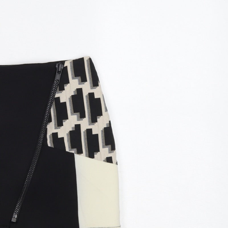 River Island Women Black Ivory UK 10 Geometric Zip Mini Pencil Skirt
