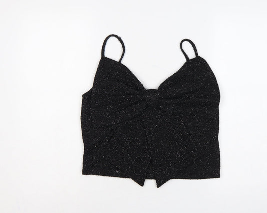 H&M Women Black Glitter Knit V-Neck Spaghetti Strap Cami Tank Top L