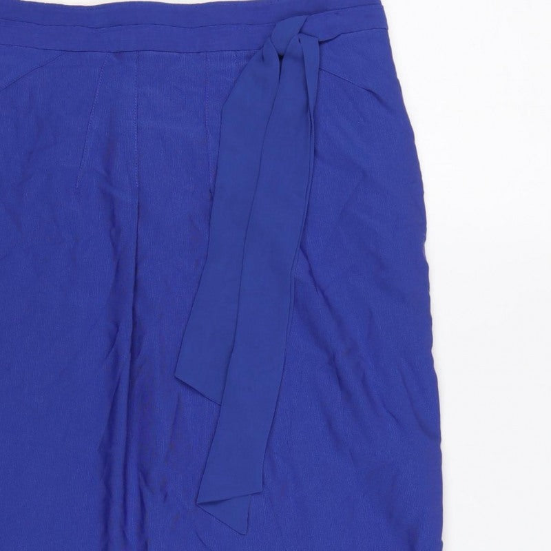 Marks & Spencer Per Una Women Blue UK 10 Pencil Knee Skirt Tie Belt