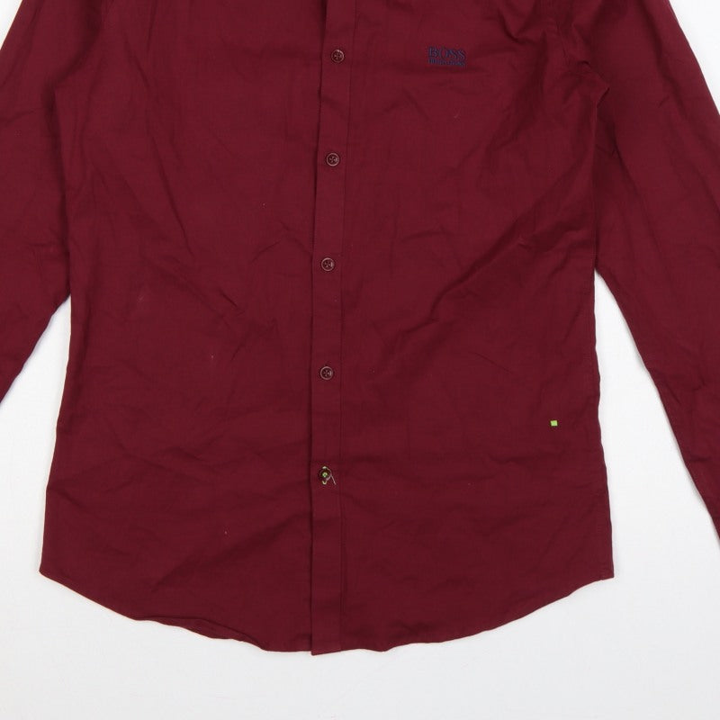 Hugo Boss Men’s Red M Slim Fit Stretch Cotton Button-Up Shirt
