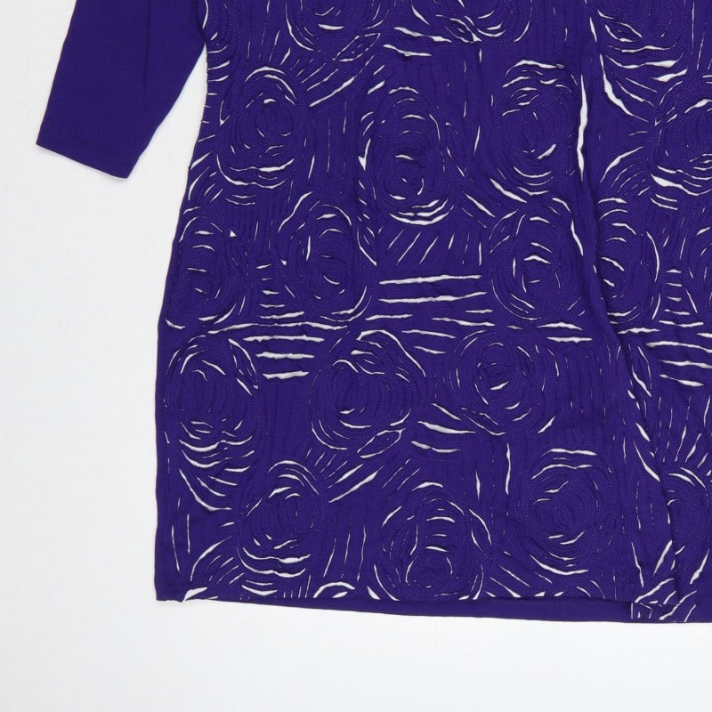 Phase Eight Women Purple UK 16 Knee Length Shift Floral 3/4 Sleeve Dress
