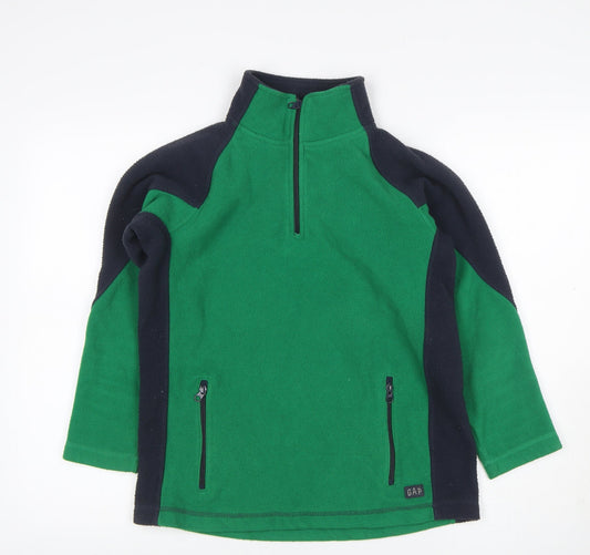 Back view of GAP Teens Green Black Fleece Quarter Zip Pullover Sweatshirt, size 10