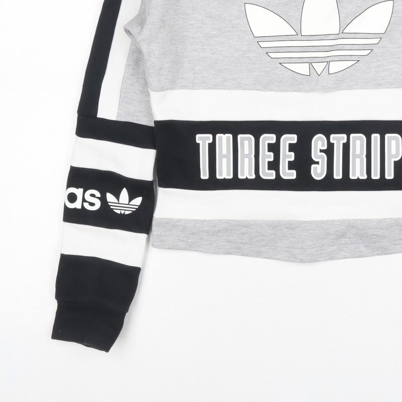 Adidas Women Grey Black White Size 6 Colourblock Logo Sweatshirt