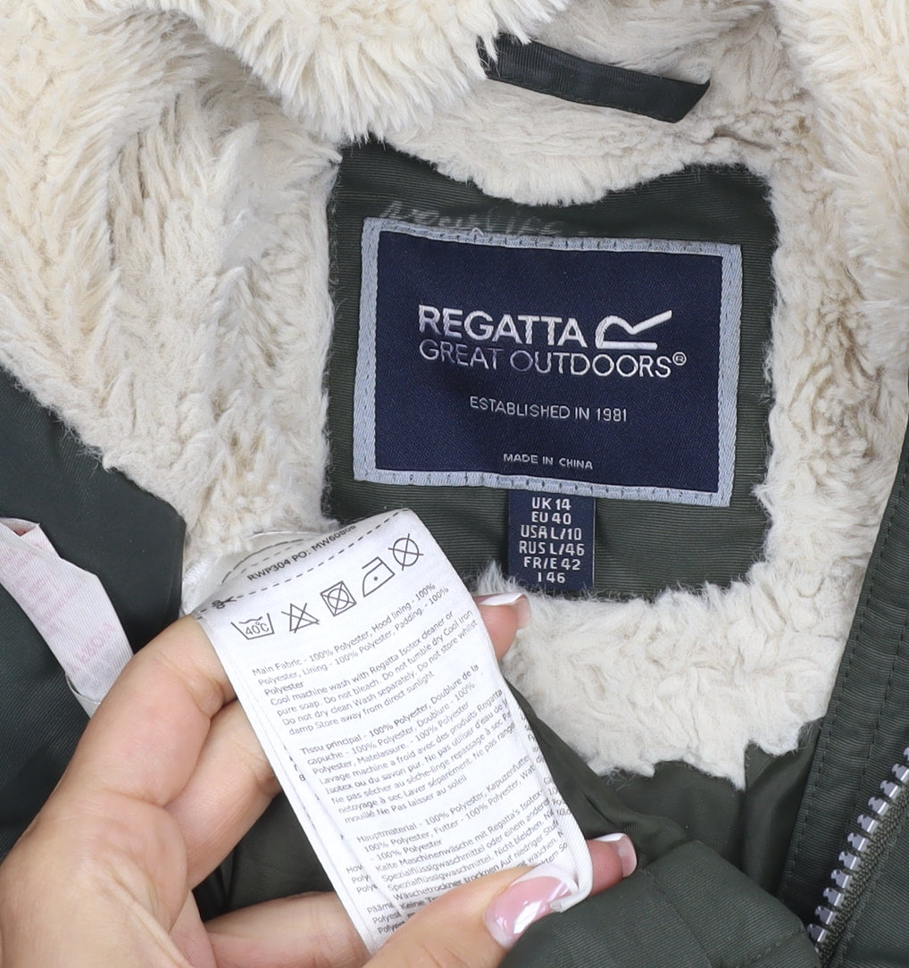 Regatta Women Green UK 14 Hooded Padded Parka Coat Faux Fur Lined