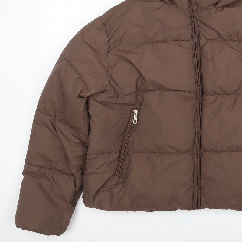 Getmod Women's Brown 7XL Hooded Quilted Puffer Jacket Zip