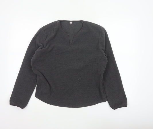 Uniqlo Women Grey Size 16 Basic Fleece V-Neck Long Sleeve Top