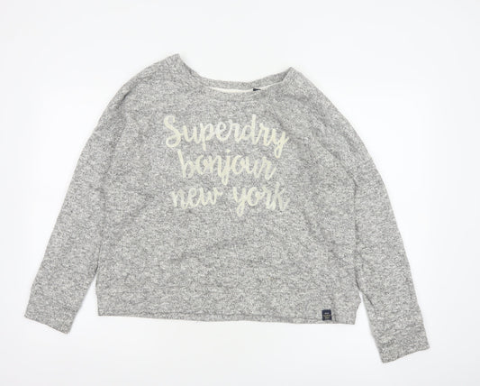 Superdry Women Grey UK 12 Jersey Crew Neck Nautical Slogan Top