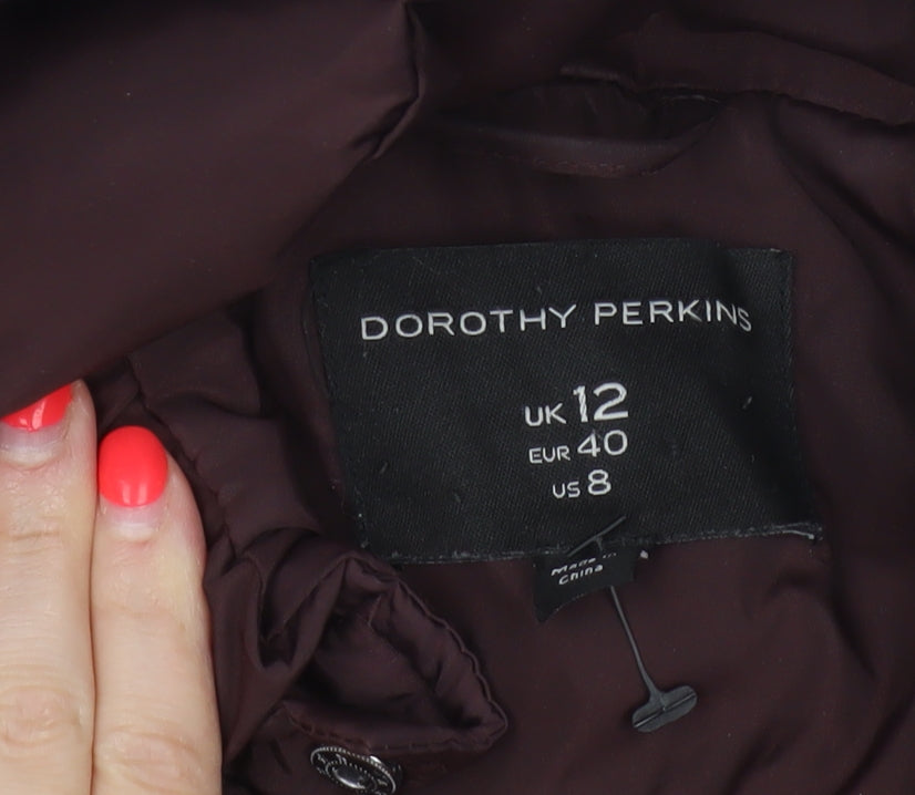 Dorothy Perkins Women Red UK 12 Quilted Belted Faux Fur Hood Puffer Coat