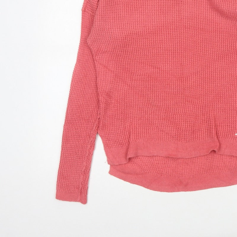 Hollister Women Pink S Waffle Knit Crew Neck Logo Pullover Jumper