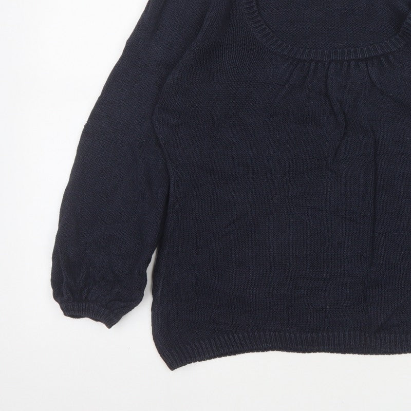 Boden Women Blue UK 12 Linen Silk Cable Knit Scoop Neck Balloon Sleeve Jumper