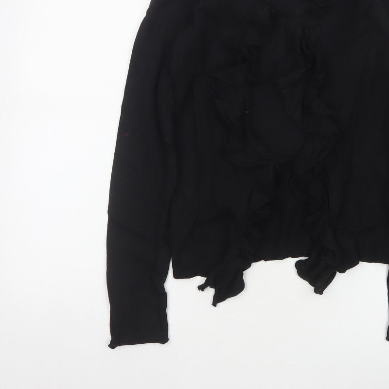 Crew Clothing Co. Women Black Size 10 Ruffle Open Cardigan Cotton Knit