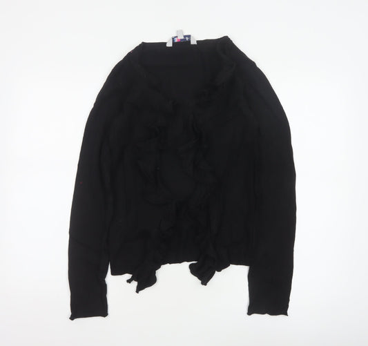 Crew Clothing Co. Women Black Size 10 Ruffle Open Cardigan Cotton Knit