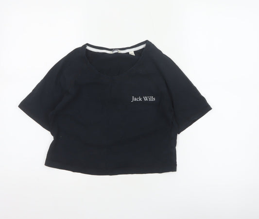 Jack Wills Women Black UK 10 Cropped Raglan Jersey T-Shirt