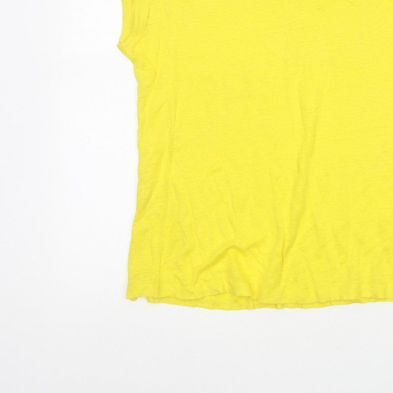 White Stuff Women Yellow UK 10 Linen Basic Cap Sleeve T-Shirt