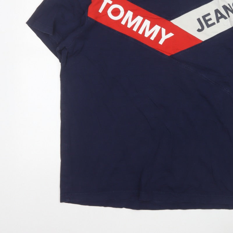 Tommy Jeans Men's Blue XL Colourblock Logo Graphic Cotton T-Shirt
