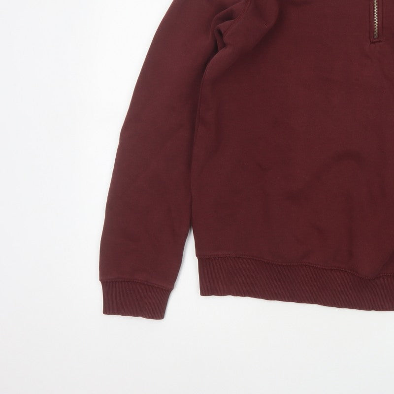 French Connection Men's Burgundy M 1/4 Zip High Neck Sweatshirt
