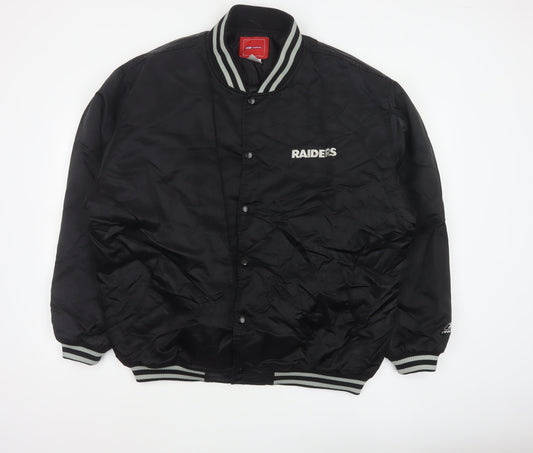 Reebok Men’s Black XL Raiders NFL Varsity Bomber Jacket Snap Logo