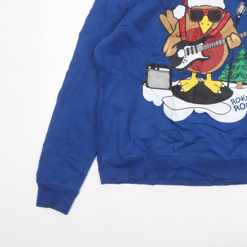 Peacocks Men’s Blue XL Rockin Robin Christmas Graphic Sweatshirt