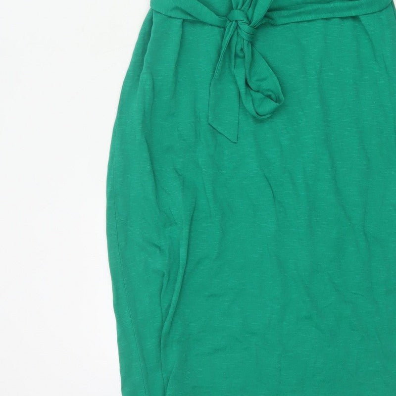 Oliver Bonas Women Green UK 8 Sheath Knee Dress Lace Belted